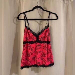 Marilyn Munro Floral Lace Trim Camisole - Red and Black